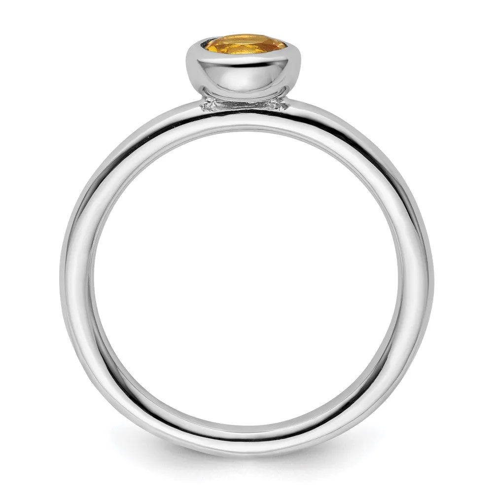 Stackable Expressions Low 5mm Round Citrine Ring in Sterling Silver