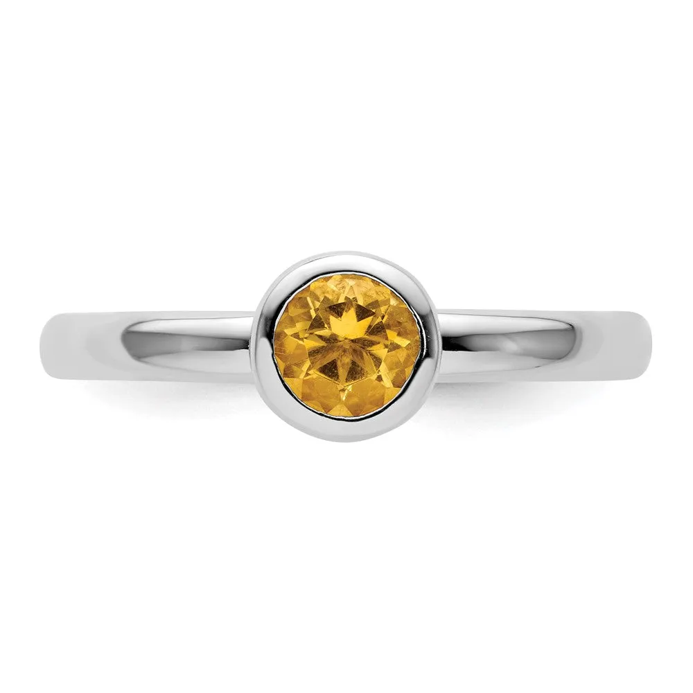 Stackable Expressions Low 5mm Round Citrine Ring in Sterling Silver