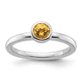 Stackable Expressions Low 5mm Round Citrine Ring in Sterling Silver