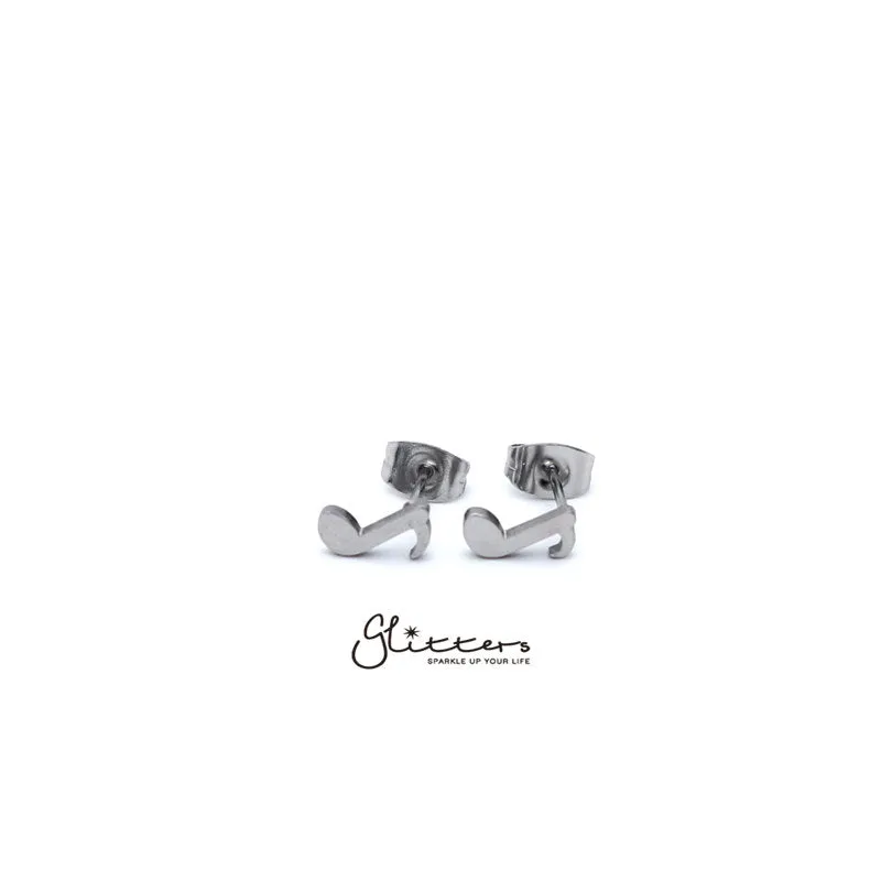 Stainless Steel Music Note Quaver Stud Earrings-Silver | Gold | Black