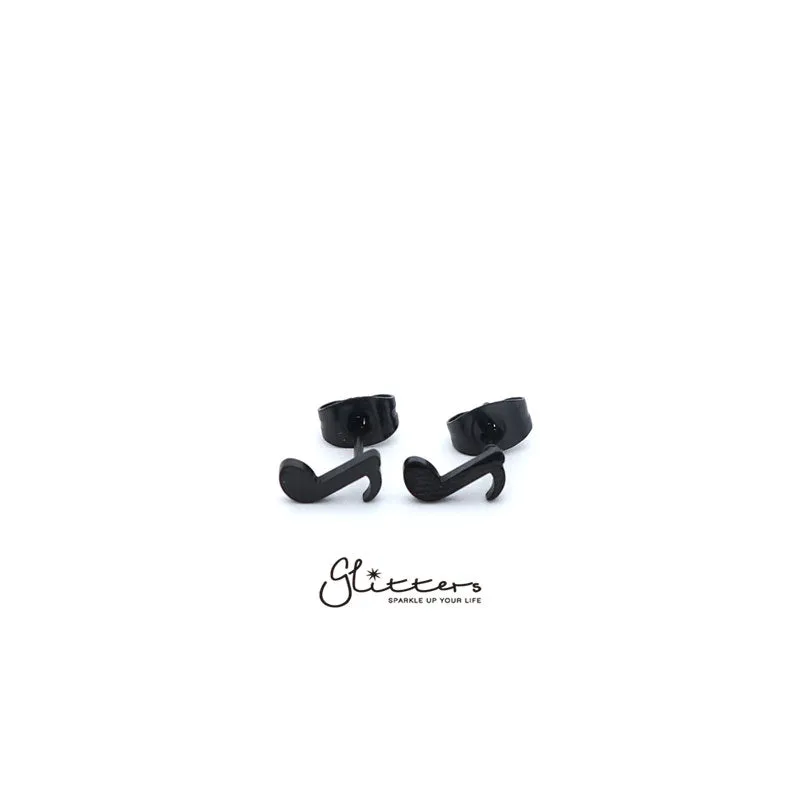 Stainless Steel Music Note Quaver Stud Earrings-Silver | Gold | Black