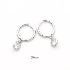 Sterling Silver Huggie Hoop Earrings with Dangle Round CZ - Silver