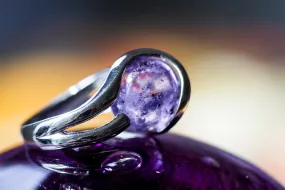 Sterling Silver Ring Featuring a 12mm Transparent Glass Marble Infused with Ashes