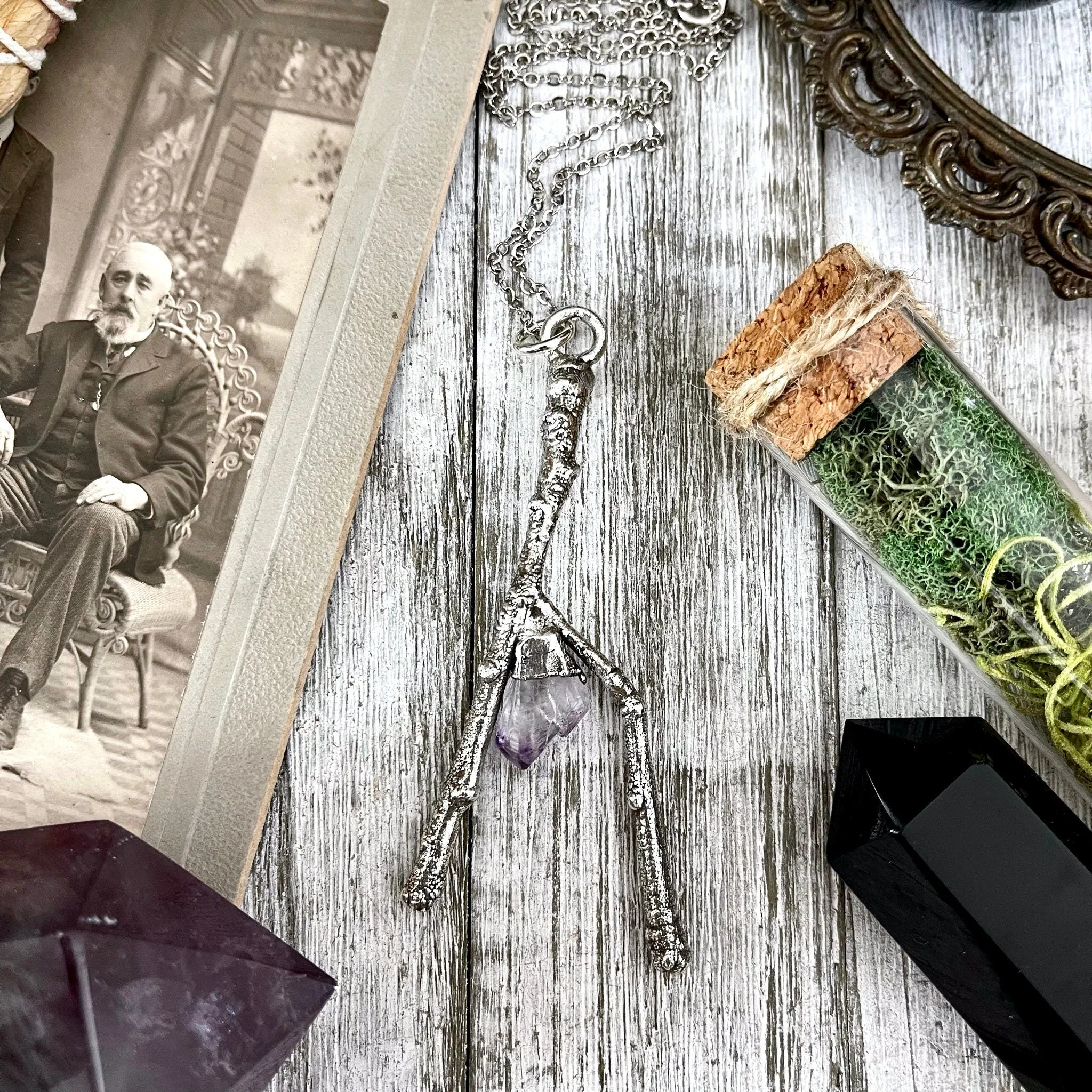 Sticks & Stones Collection- Raw Vera Cruz Amethyst Crystal Necklace in Fine Silver /