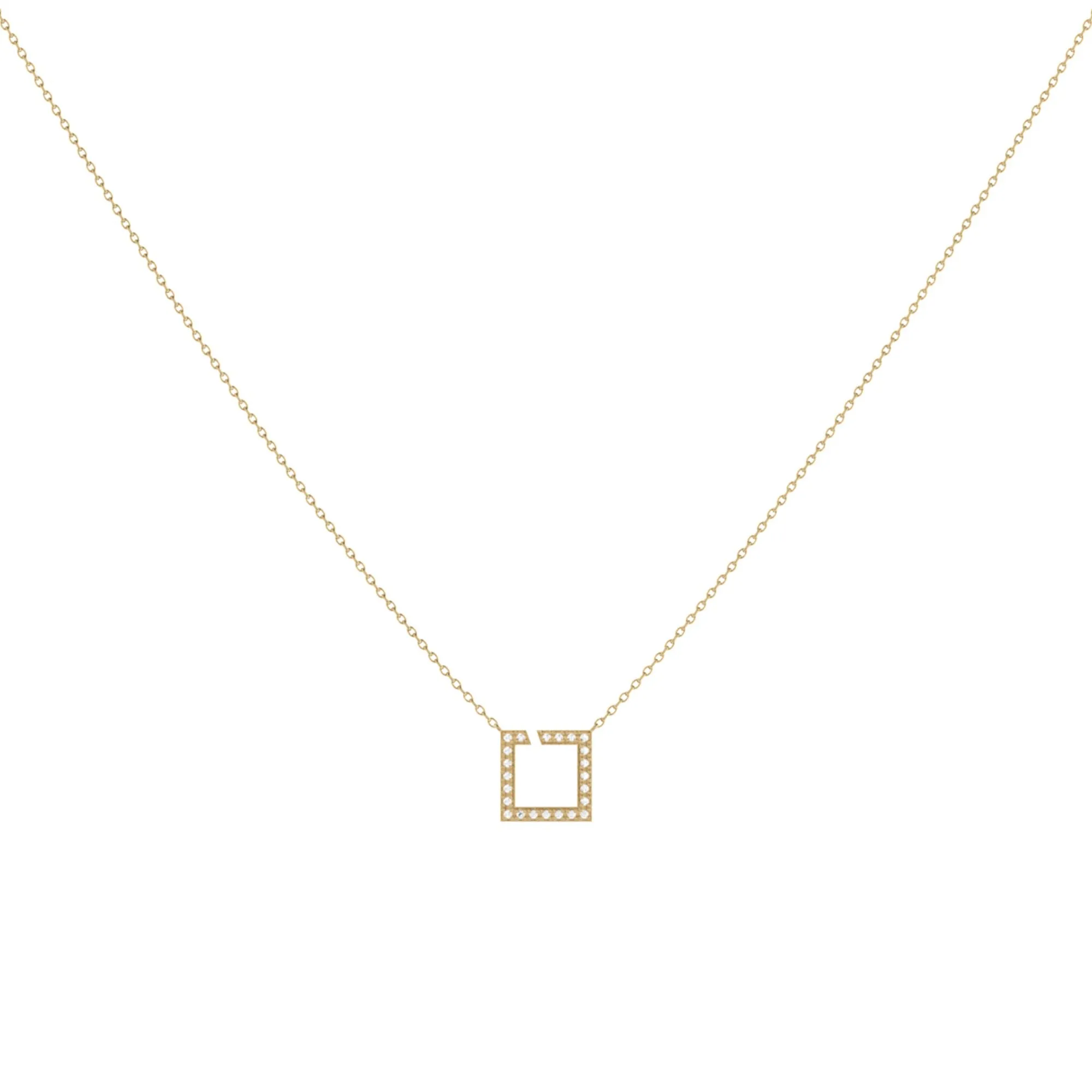 Street Light Diamond Square Necklace in 14K Yellow Gold Vermeil