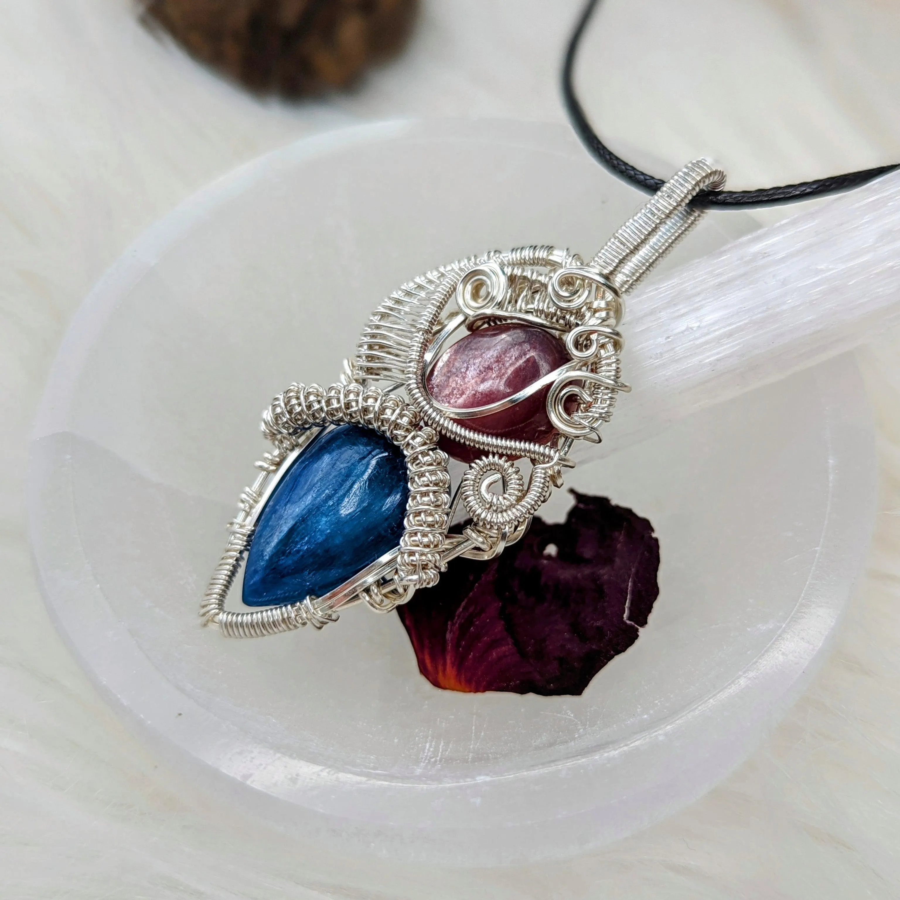 Stunning Blue Kyanite and Lepidolite Wire Wrapped Pendant ~ Necklace Cord Included