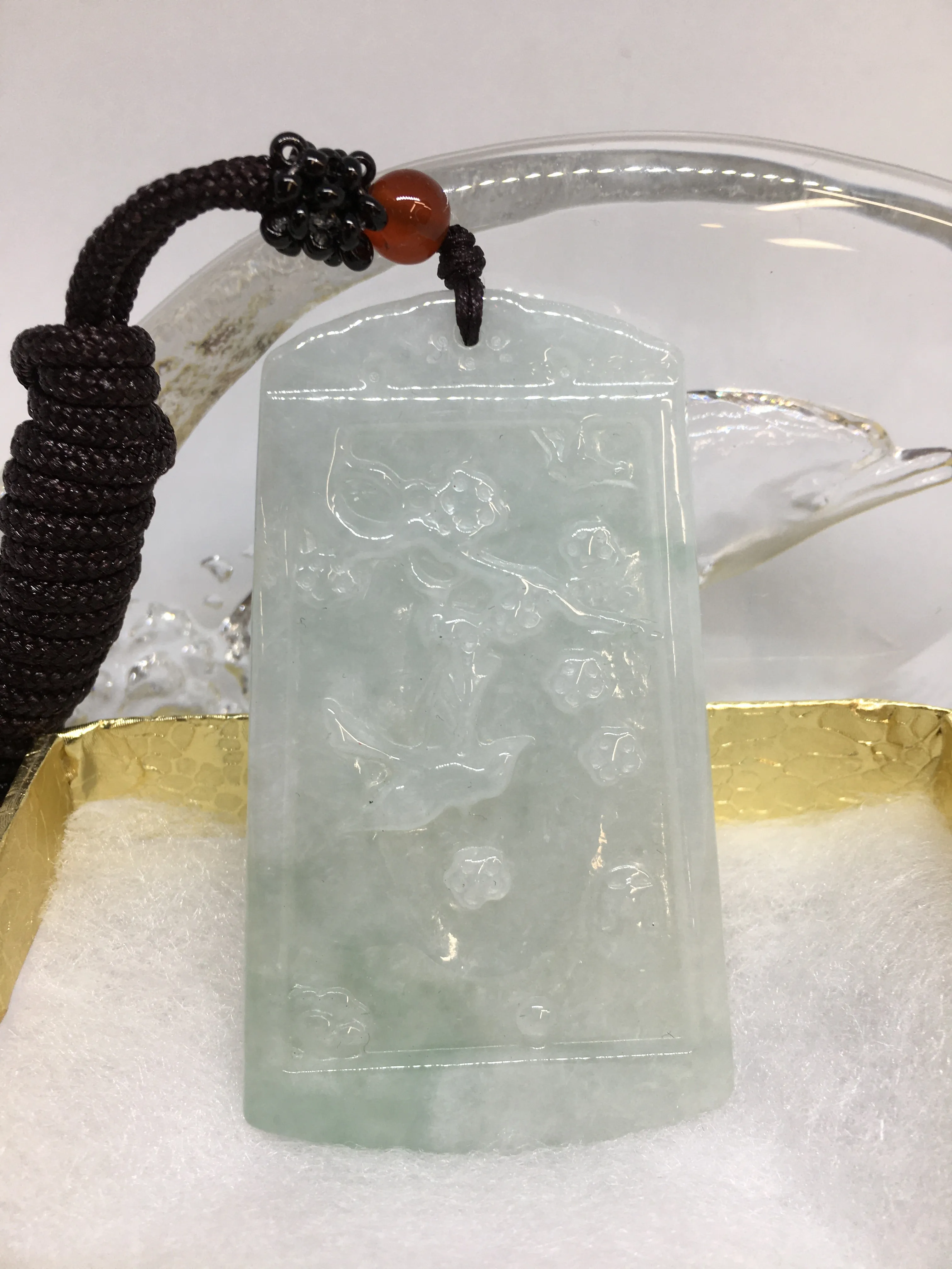 Stunning Natural Burmese Jadeite Jade Pendant Necklace with Lucky Birds