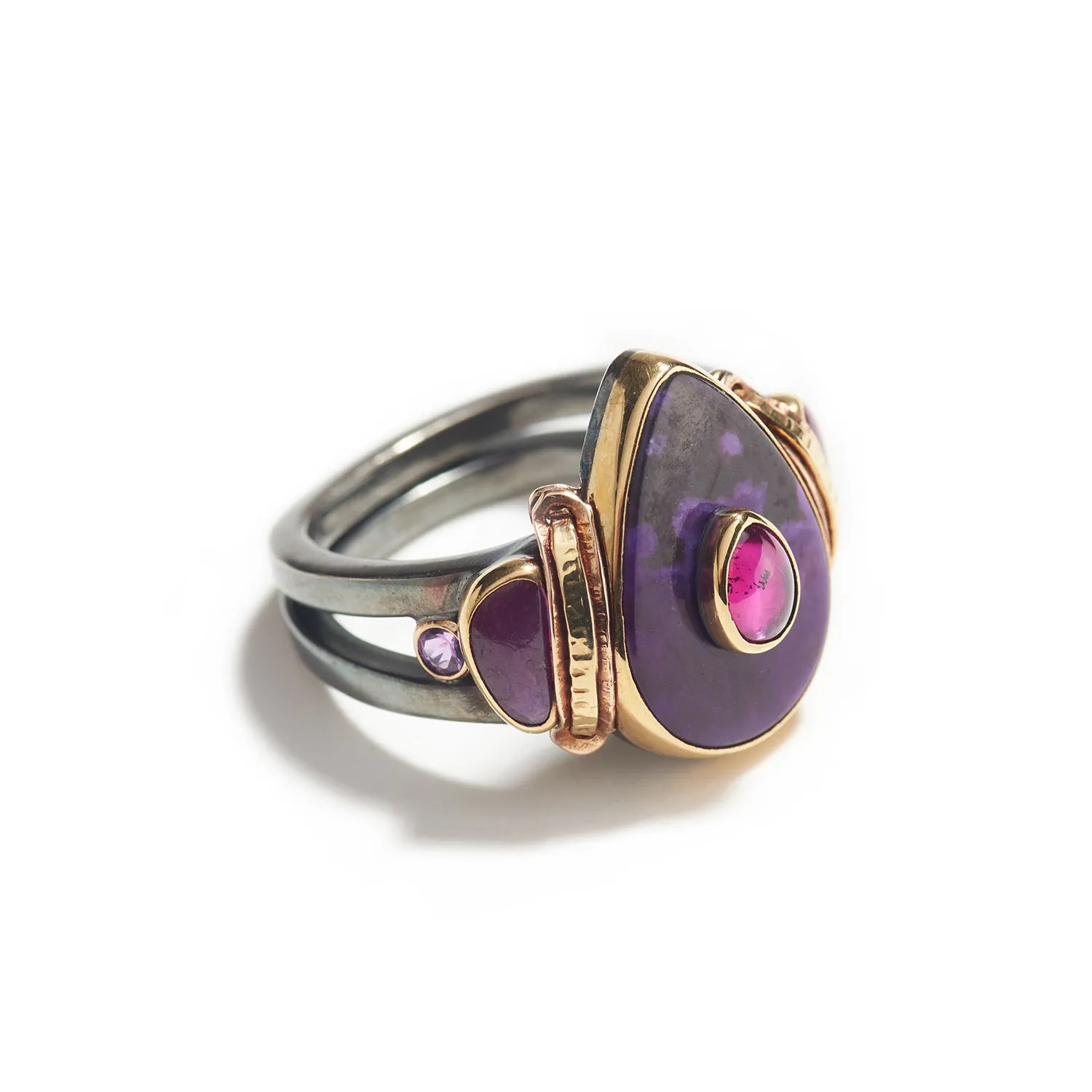 Sugilite and Burmese Ruby & Sapphire Ring