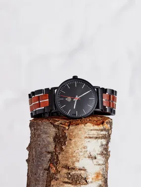 The Rowan Men's Vegan Wooden Watch | Black & Red