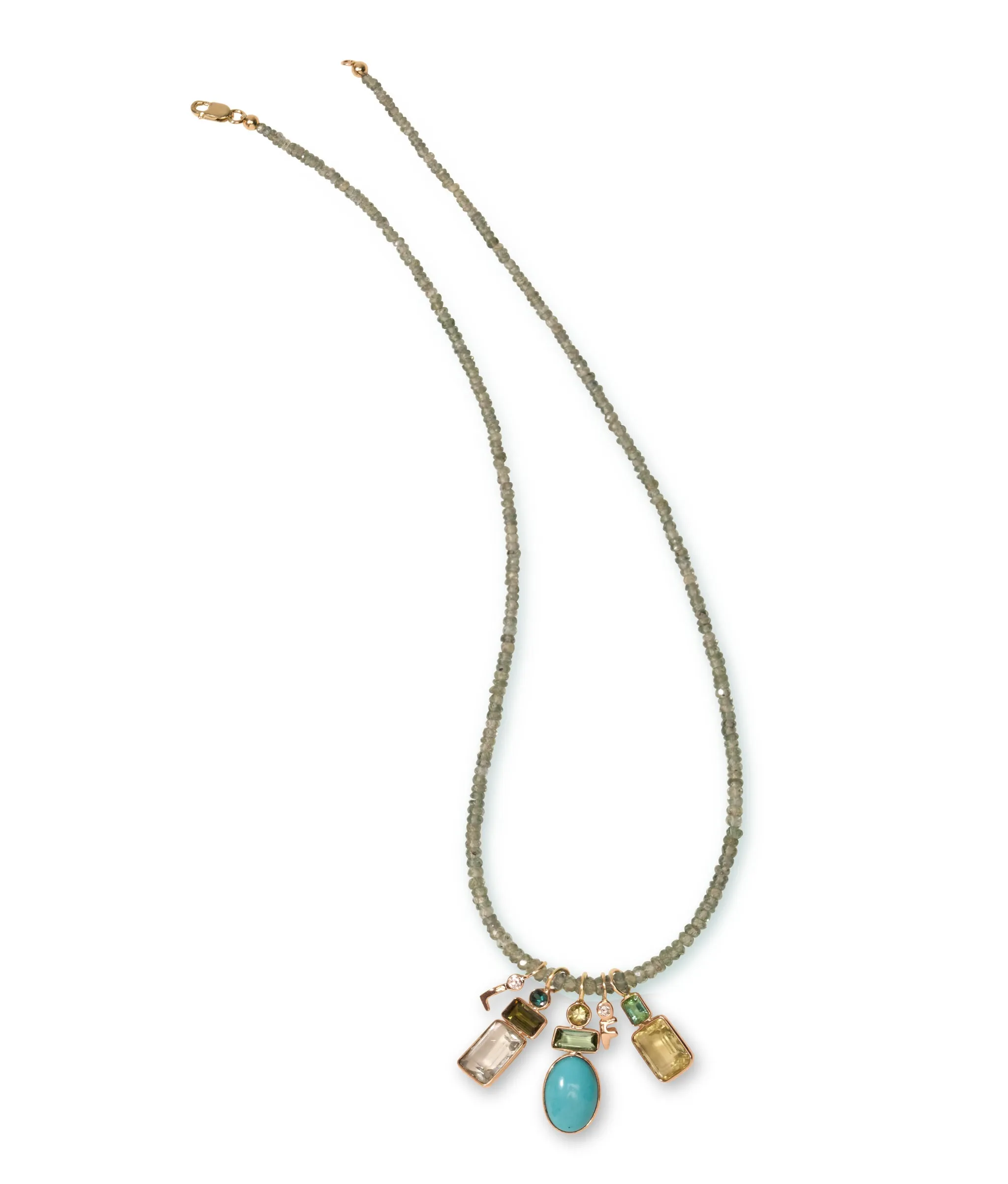 Tiny Beaded 14k Gold Necklace in Green Sapphire