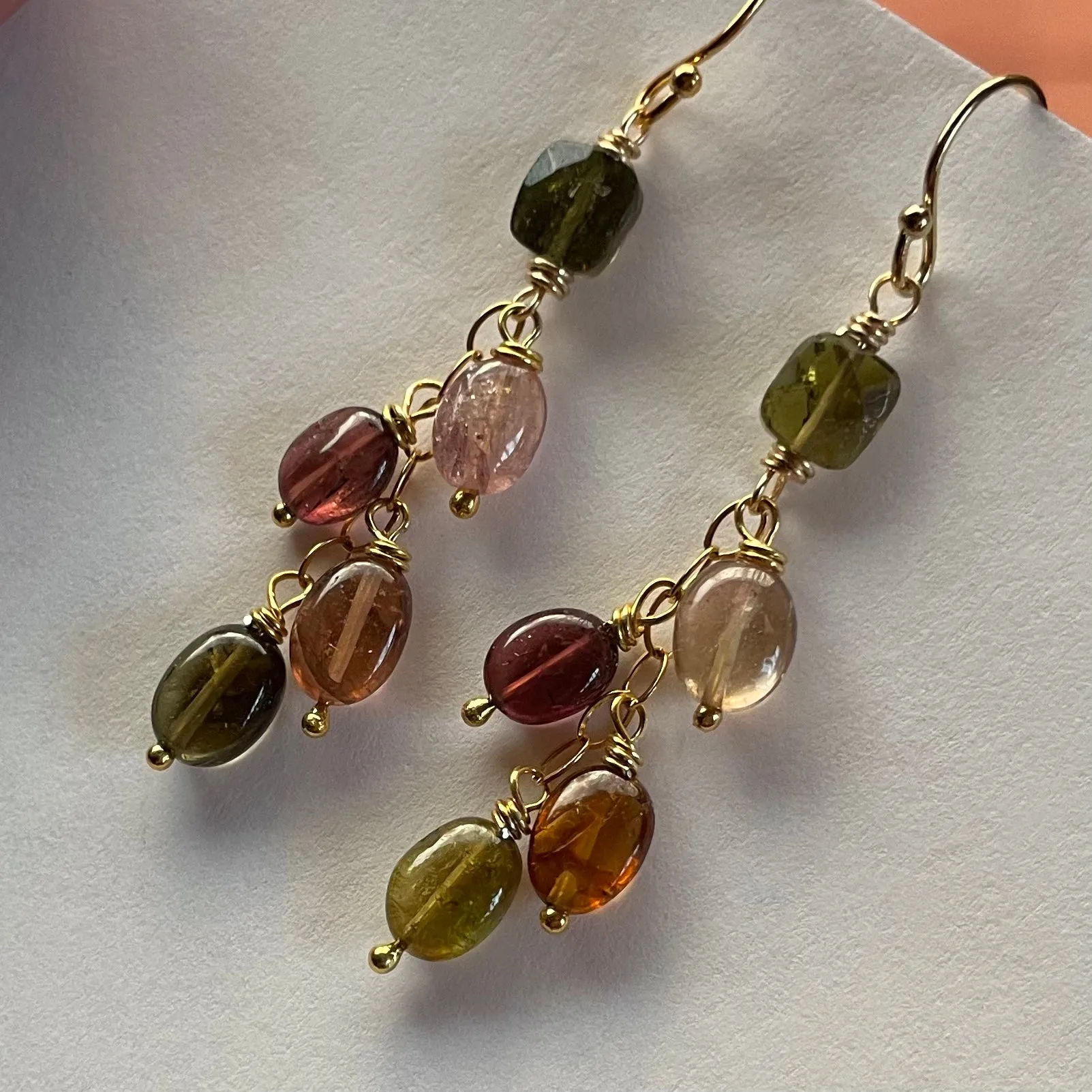 Tourmaline Cascade Earrings, Gold, OOAK