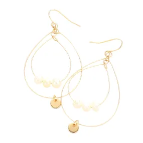 Triple Pearl Accented Double Open Teardrop Dangle Earrings