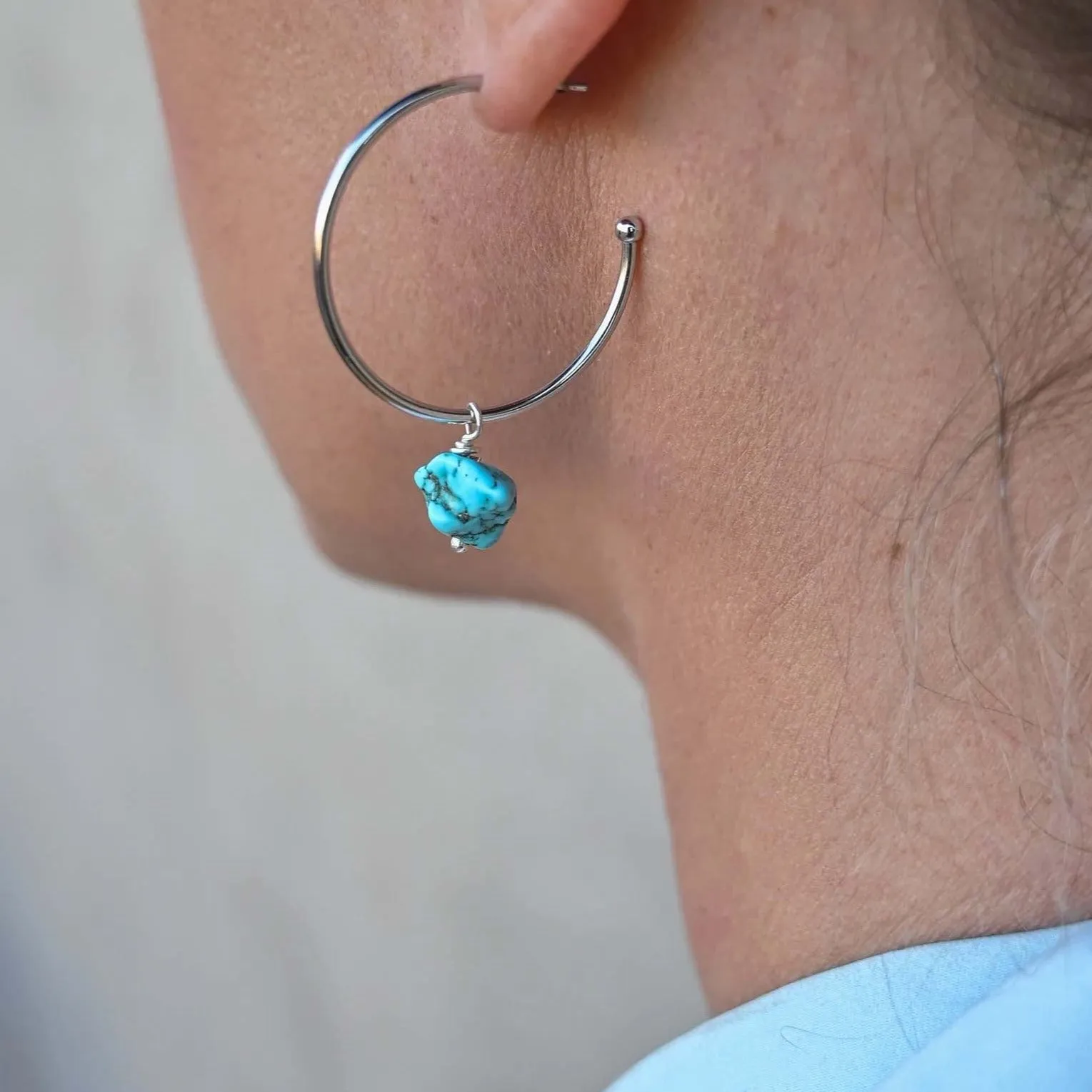 True Girl Turquoise Silver Hoops Earrings