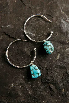 True Girl Turquoise Silver Hoops Earrings