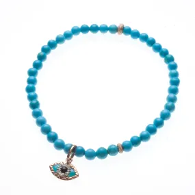 Turquoise Beads with 14K Gold and Diamond Evil Eye