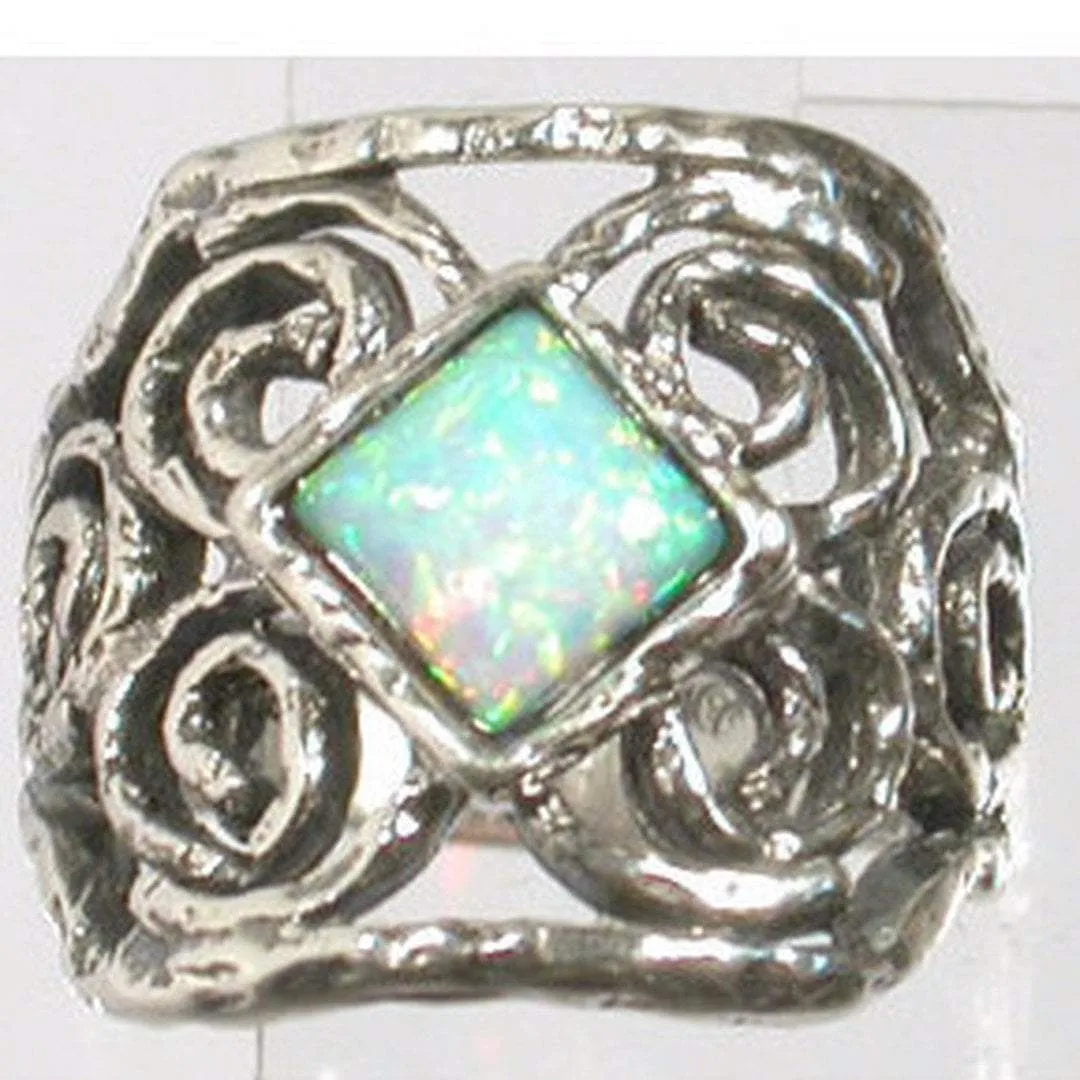 Unique Israeli handcrafted ring sterling silver 925  with blue  opal