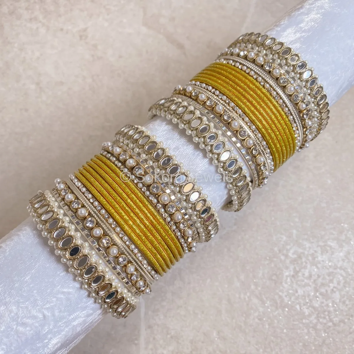 Urvi Mirror Bangle Set - Yellow