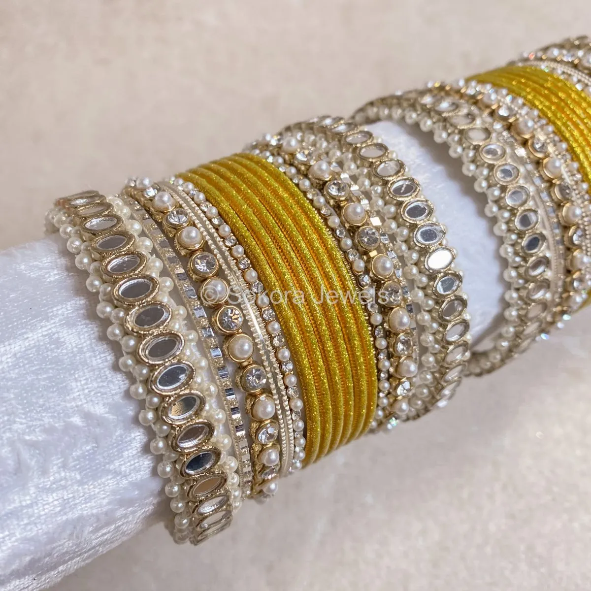 Urvi Mirror Bangle Set - Yellow