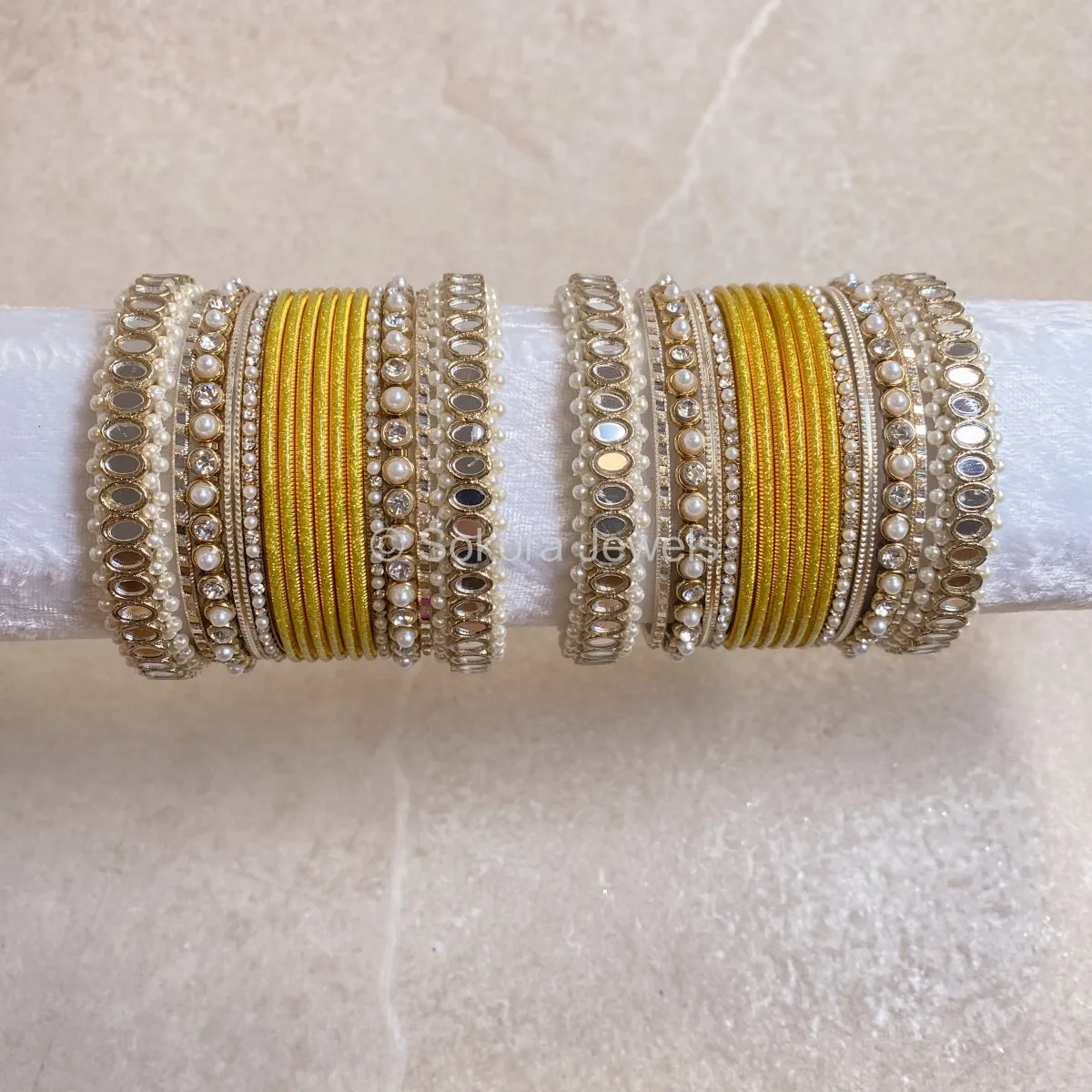 Urvi Mirror Bangle Set - Yellow