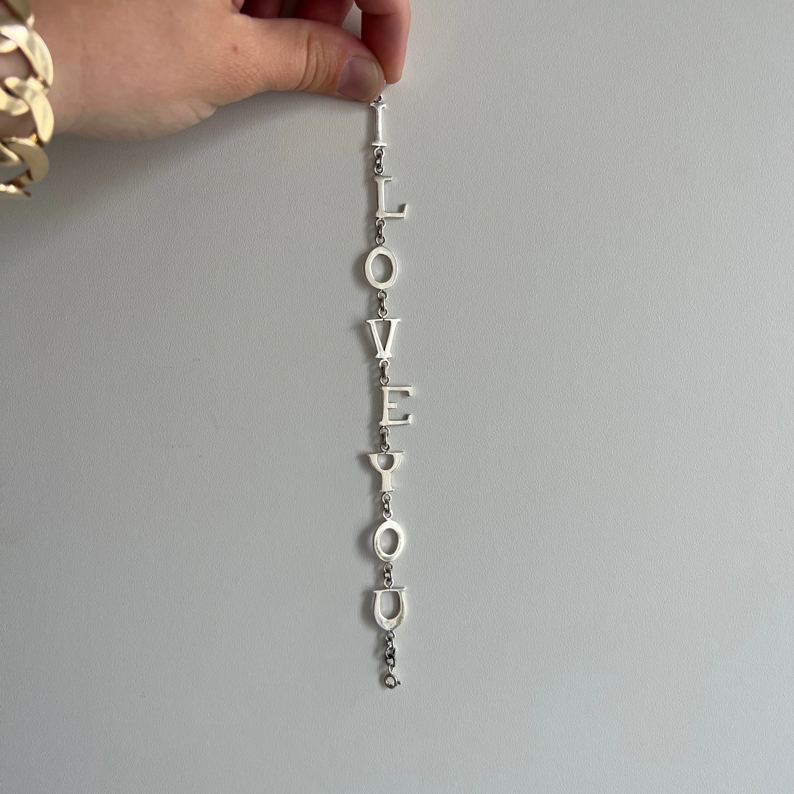 V I N T A G E // I love you / sterling silver I LOVE YOU link bracelet / 7.25