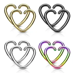 Value Packs 4 Pairs Plated Heart Cut Rings 316L Surgical Steel WildKlass for Cartilage/Tragus/Daith and More