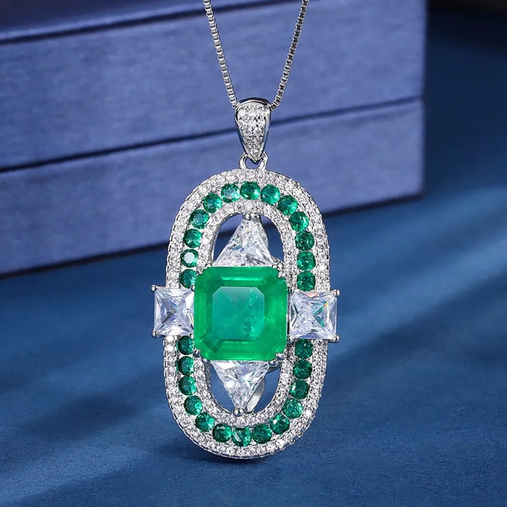 Vintage 12*12mm Emerald Ruby Pendant Cocktail Necklace