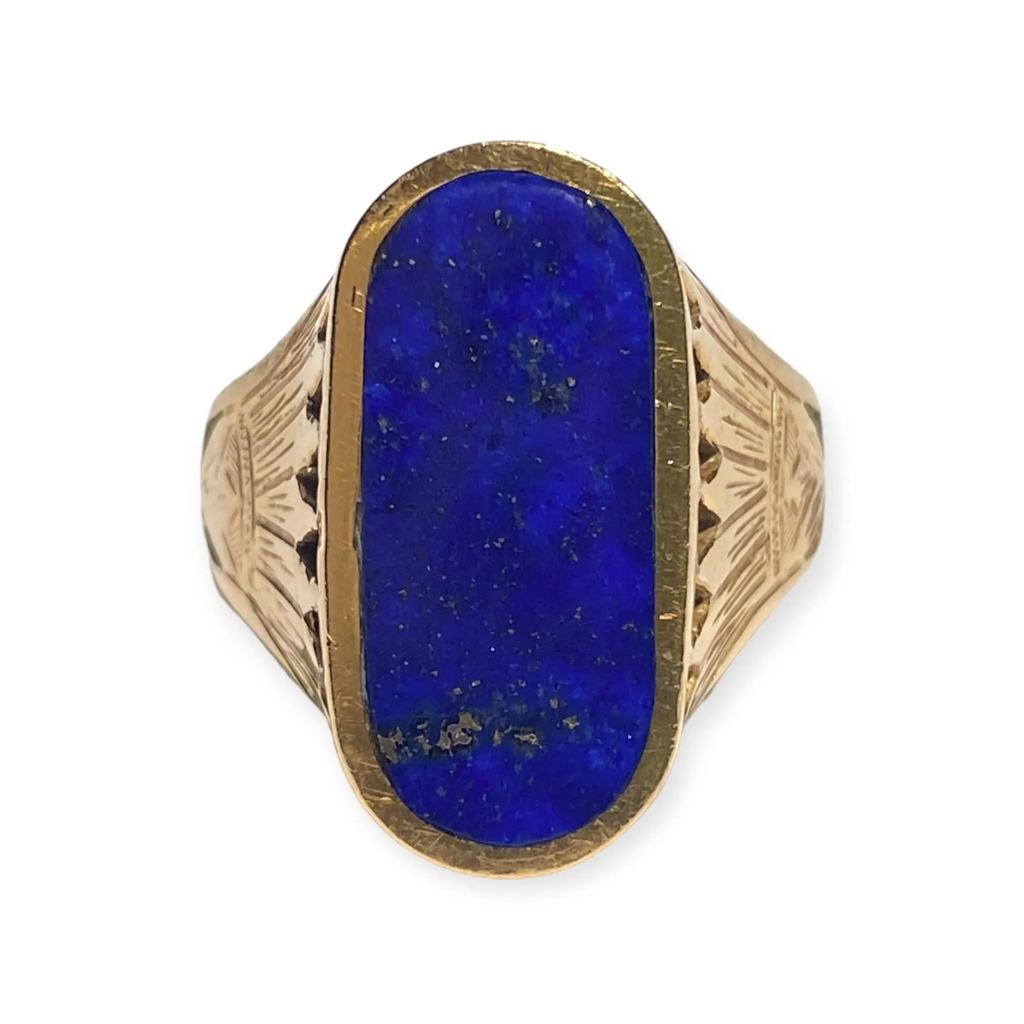 Vintage Egyptian Revival 18K Gold and Lapis Lazuli Ring