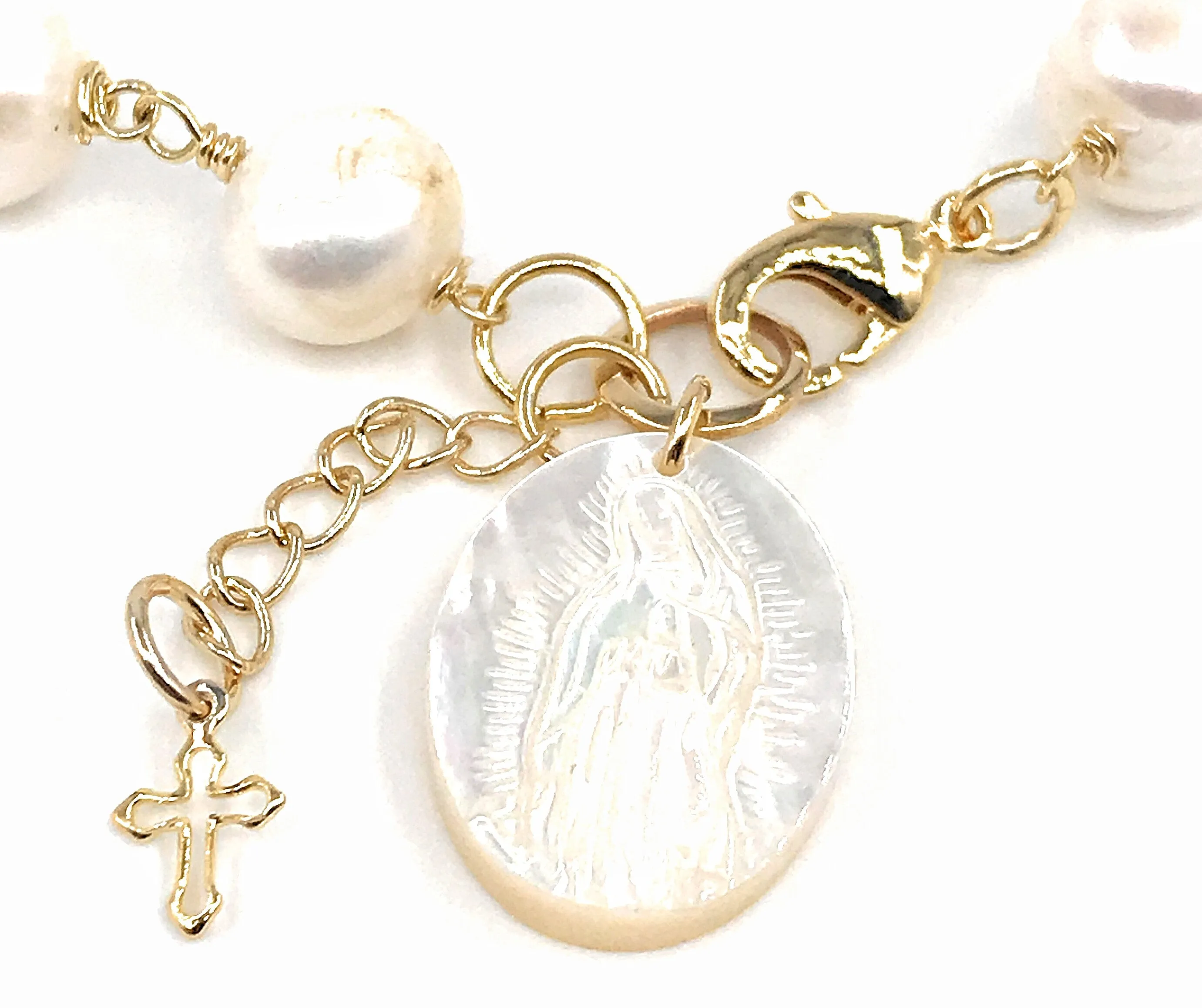 Virgen de Guadalupe Medal Virgin Mary Pendant Bracelet Freshwater Pearls Bracelet religious gifts Catholic gifts Our Lady of Guadalupe medal