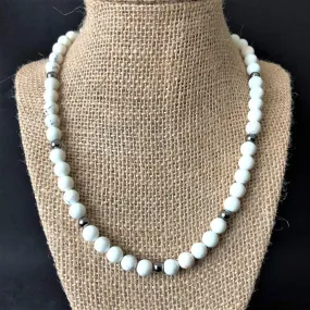 White Magnesite Mens Beaded Necklace