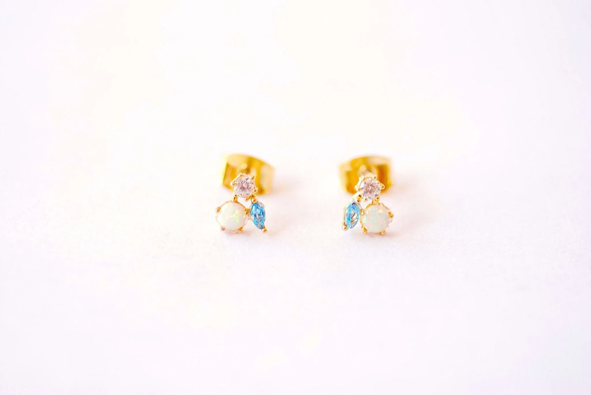 Wholesale Gold Opal Earring Studs - 18k Gold Dipped 925 Sterling Silver Ear Post Opal Cubic Zirconia Stud Earrings, Turquoise CZ Earrings