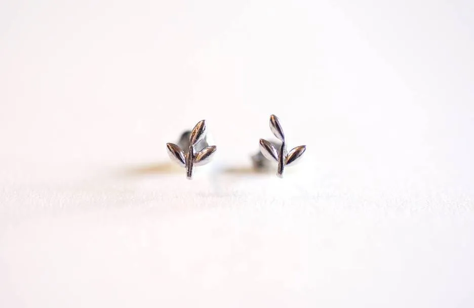 Wholesale Leaf Earring- Sterling Silver, Gold, Rose Gold, Leaf Earring, Leaf Studs, Leaf Bud earrings, Leaflet Earrings, Ear Crawlers, Ear Climbers