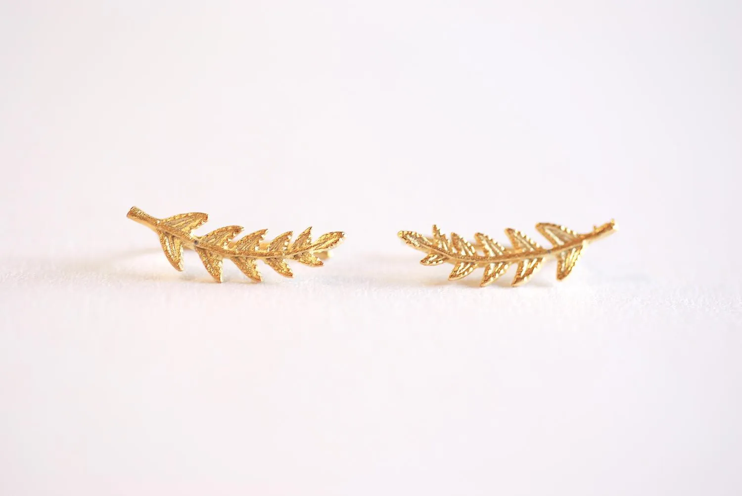 Wholesale Matte Gold Leaf Ear Climber- Gold Leaf Ear Cuff, Leaf Earrings Ear Crawler, Gold Ear Climber, Ear Jacket, Leaves Ear Climber Crawler, Jacket