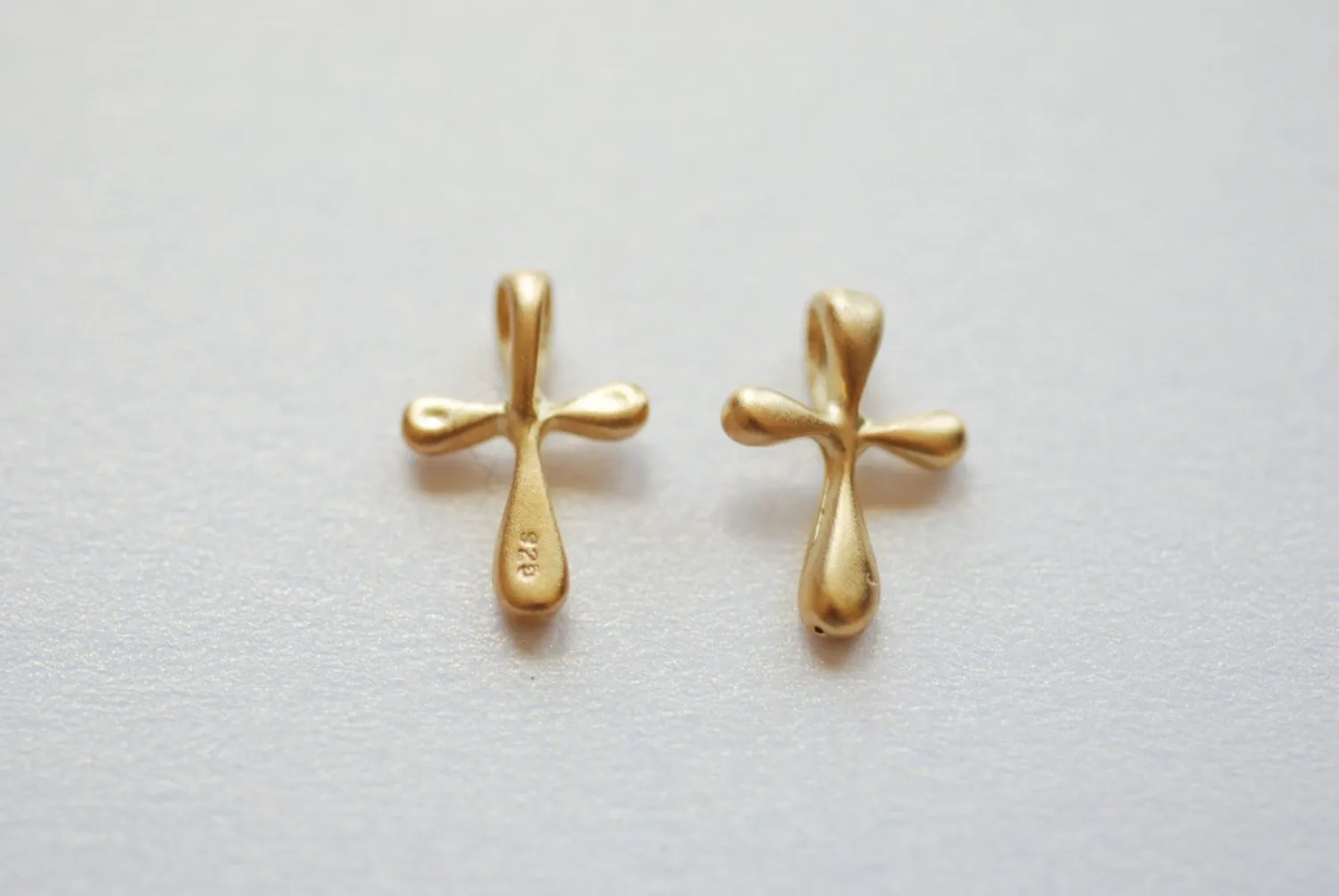 Wholesale Matte Vermeil Gold  Cross Charm Pendant- 18k gold plated over Sterling Silver Cross Charm, Gold Cross, Gold Cross Beads , 182