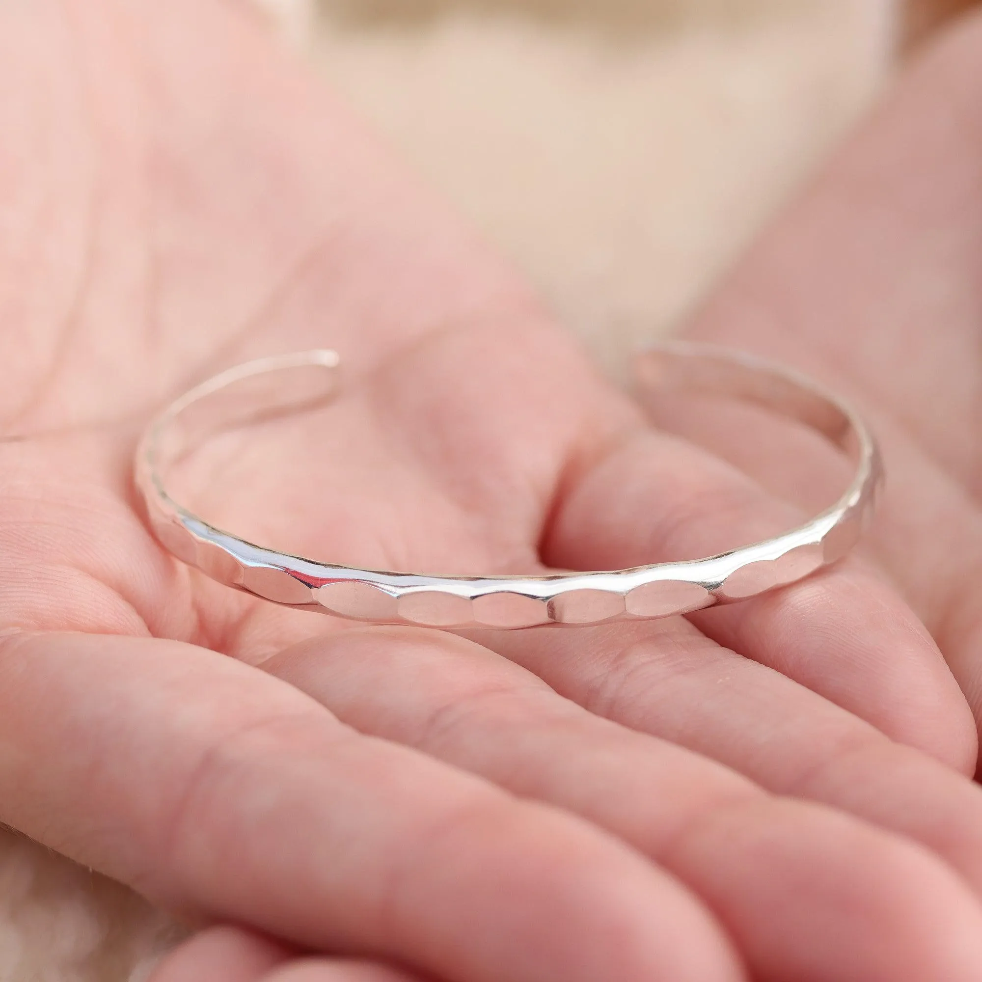 Wide Hammered Silver Cuff Bracelet