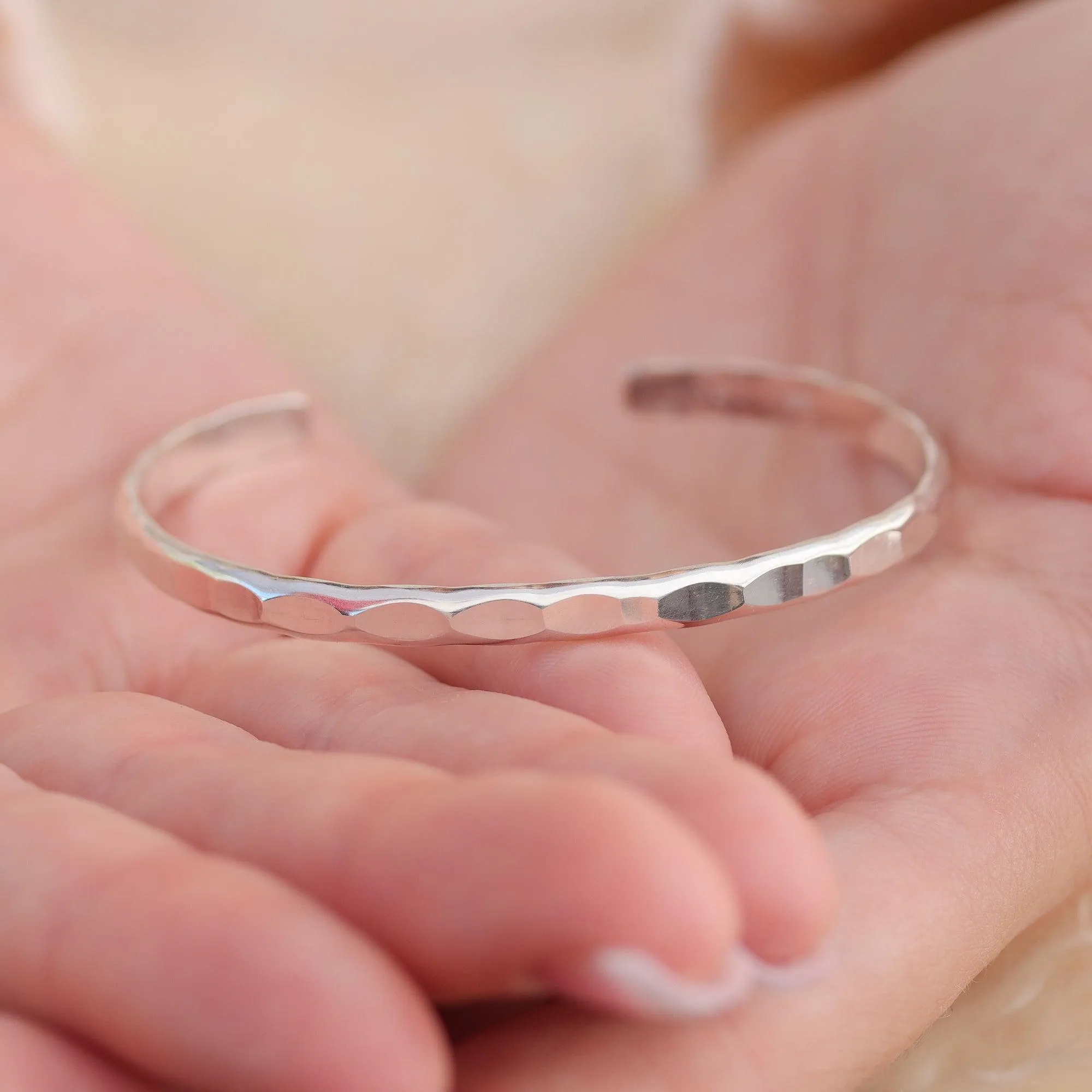 Wide Hammered Silver Cuff Bracelet