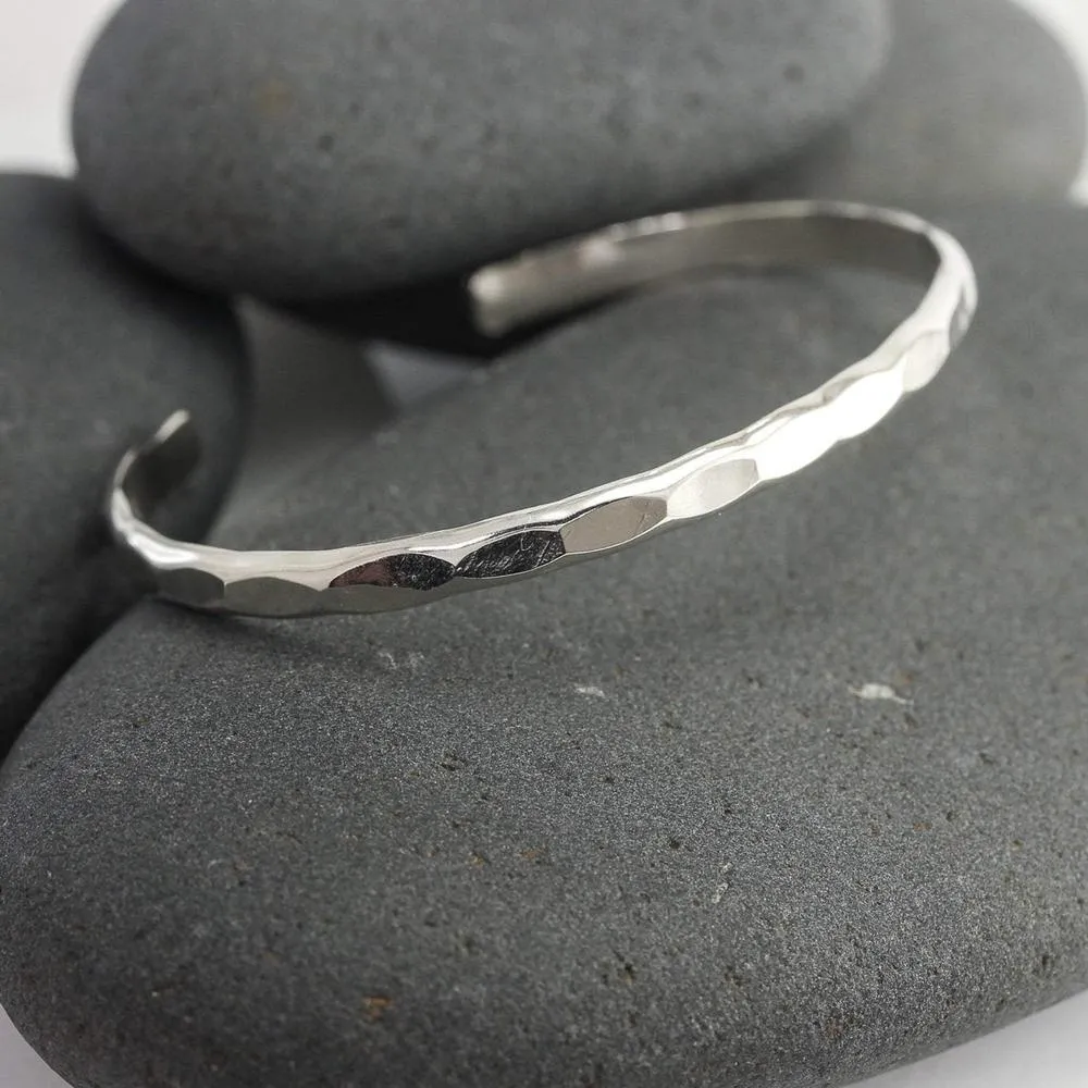 Wide Hammered Silver Cuff Bracelet