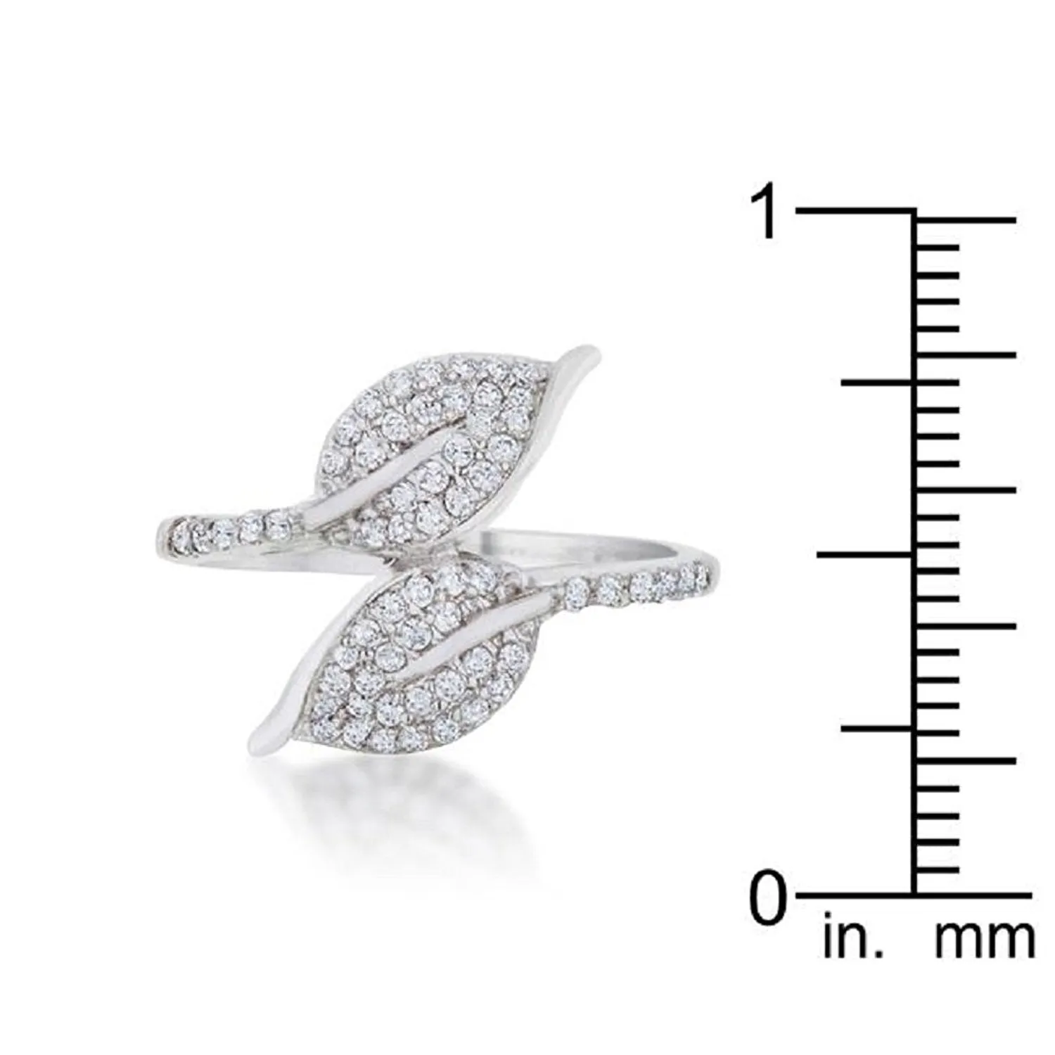 WildKlass 0.1ct CZ Rhodium Plated Leaf Wrap Ring