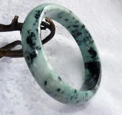 Yang Peppery Black Veins on Green Burmese Jadeite Bangle Bracelet 63mm   Certificate (4982)