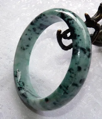 Yang Peppery Black Veins on Green Burmese Jadeite Bangle Bracelet 63mm   Certificate (4982)