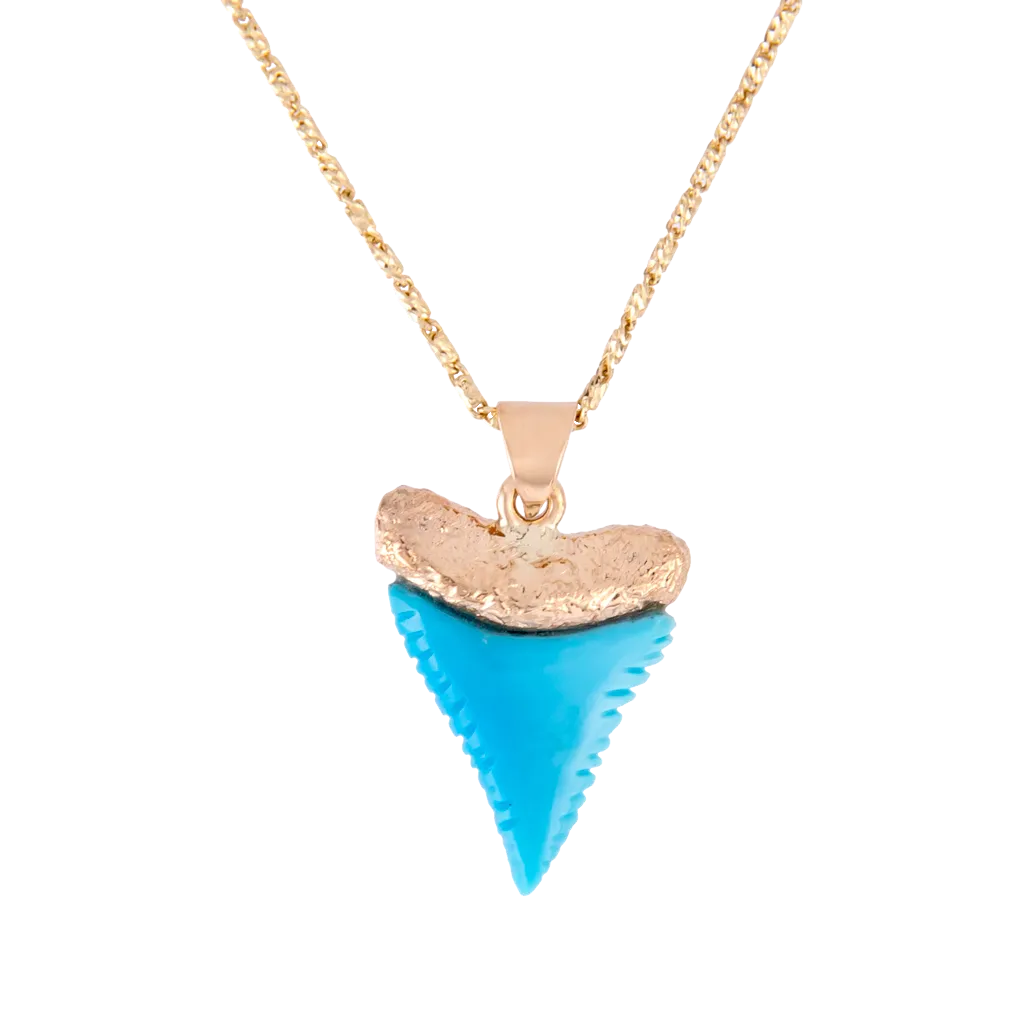 Yellow Gold Turquoise Carved Shark Tooth Pendant