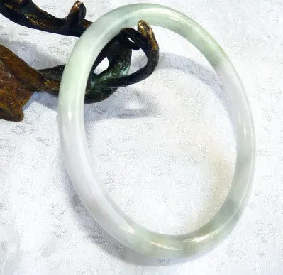 Yin and Yang Varied Green Burmese Jadeite Bangle Bracelet 66 mm   Certificate (5020)